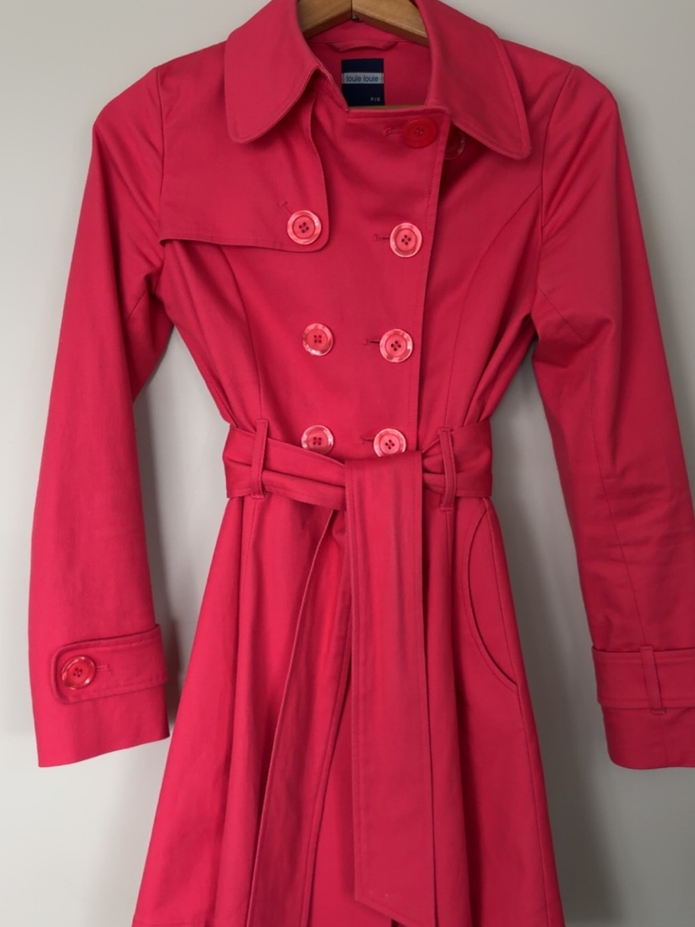 Louise Louie Coral Double-Breasted Trench Coat Size Small